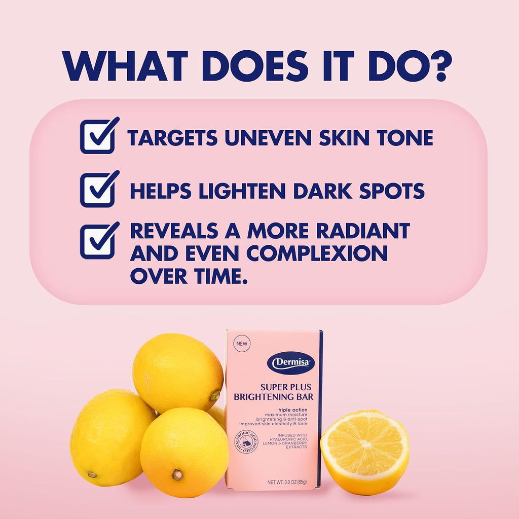 Dermisa Super Plus Brightening Bar Soap with Hyaluronic Acid, Lemon and Cranberry Extract