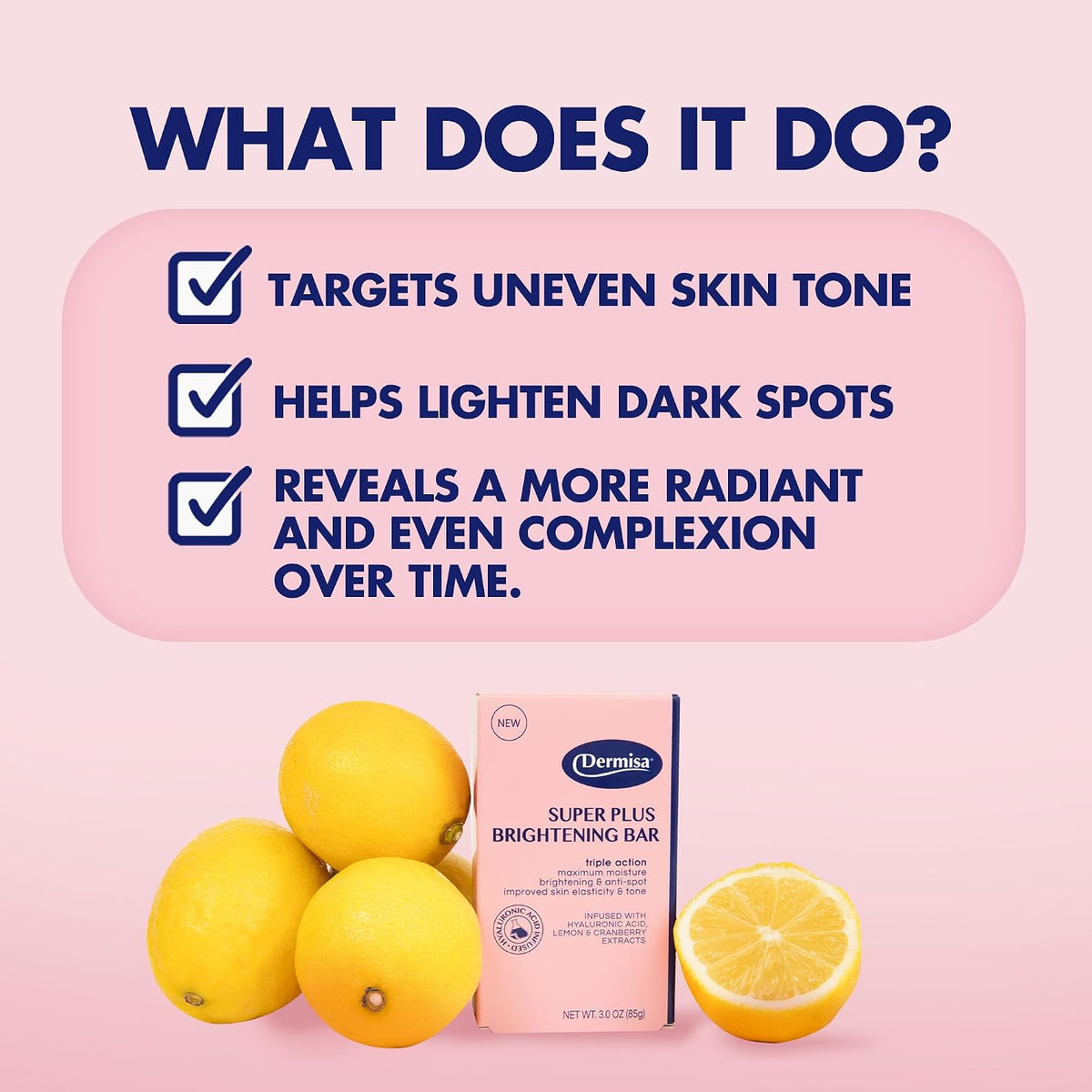 Dermisa Super Plus Brightening Bar Soap with Hyaluronic Acid, Lemon and Cranberry Extract