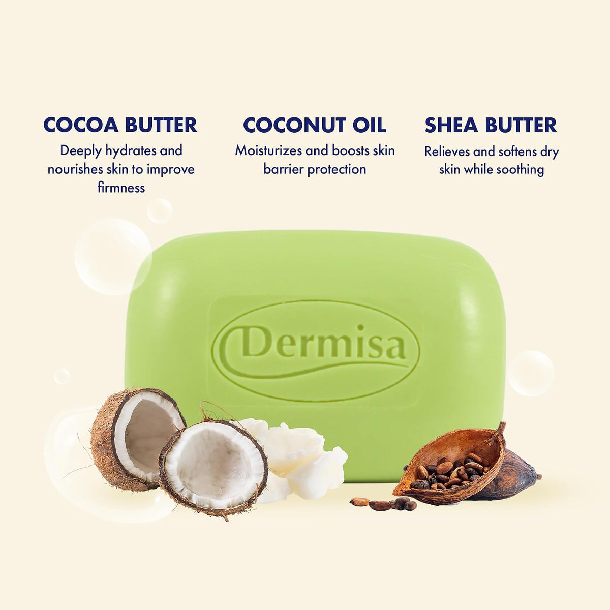 Dermisa Moisturizing Bar with Cocoa Butter, Coconut Oil and Shea Butter