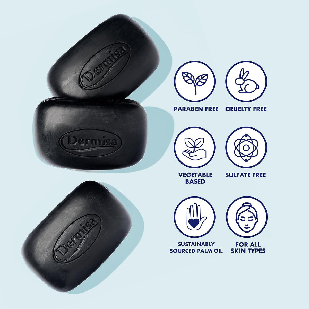Dermisa Detoxifying Charcoal Bar Soap with Activated Charcoal, Coconut Oil and Shea Butter